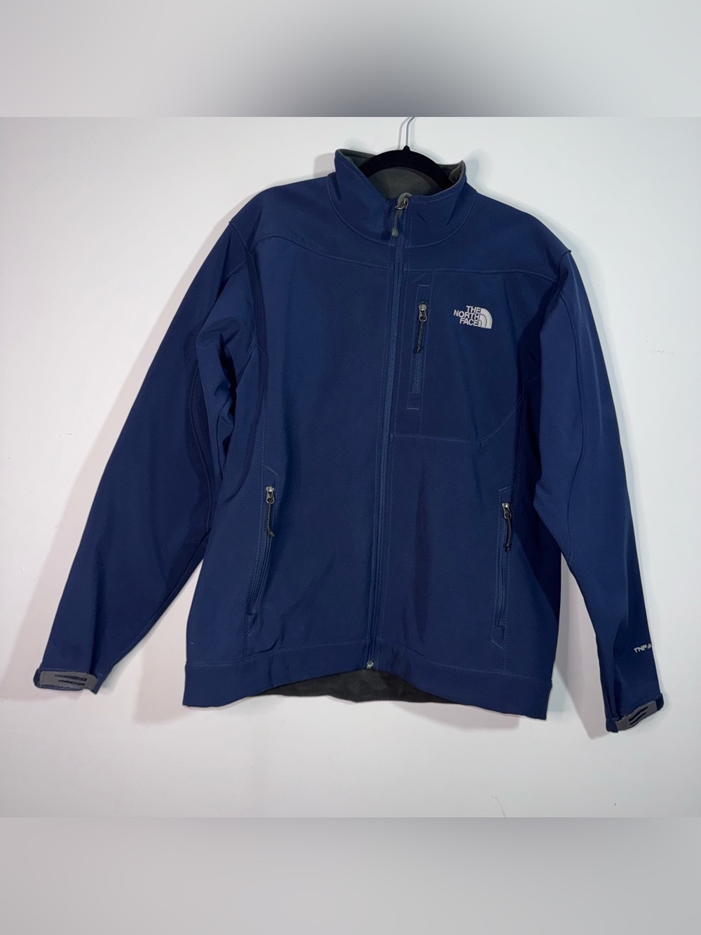 The North Face Apex Blue Soft Shell Jacket Full Zip Fleece Lined LG